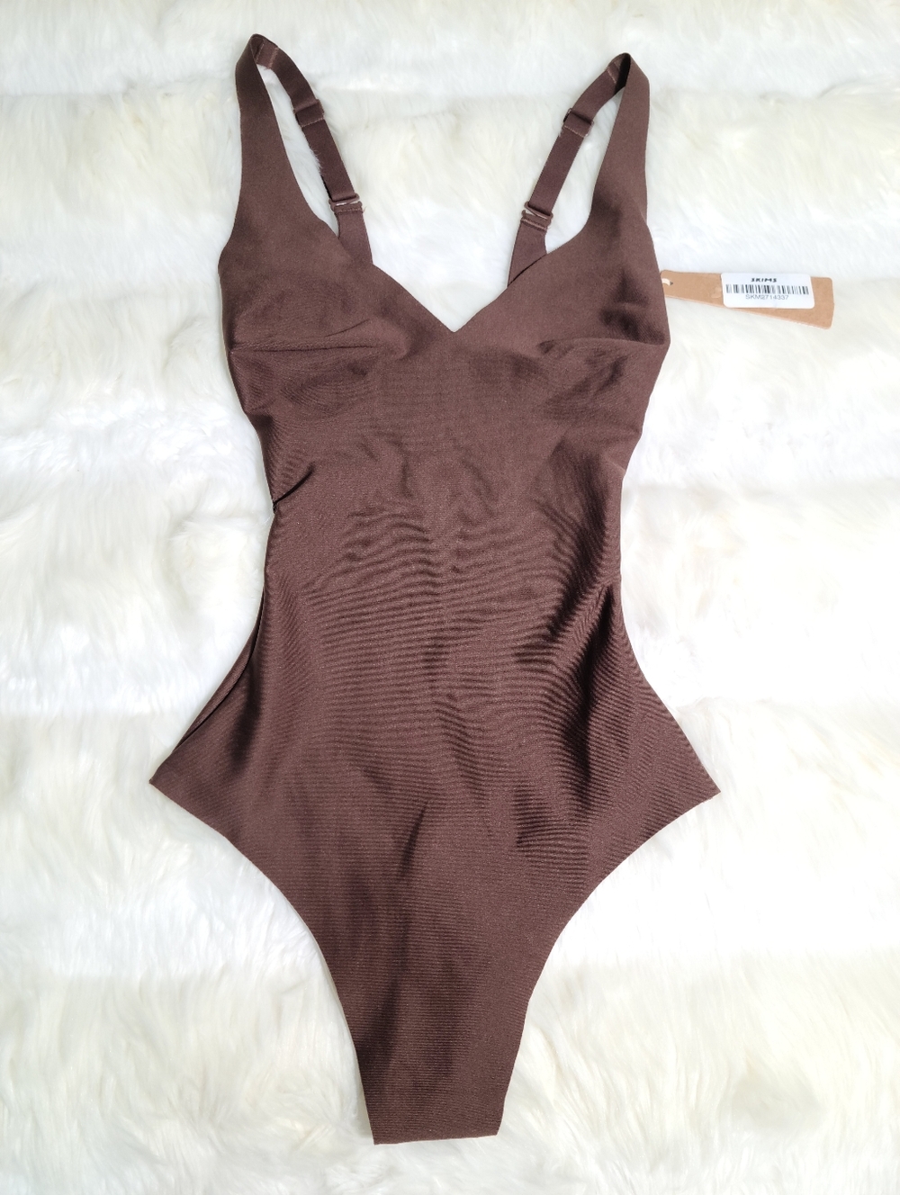 SKIMS Unlined Plunge Thong Bodysuit Brown Cocoa Women XX-Small NEW